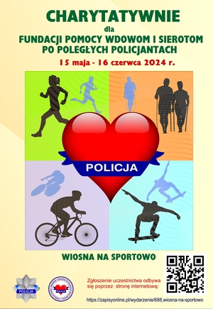 Plakat przedstawiający serce oraz różne sposoby aktywności fizycznej.