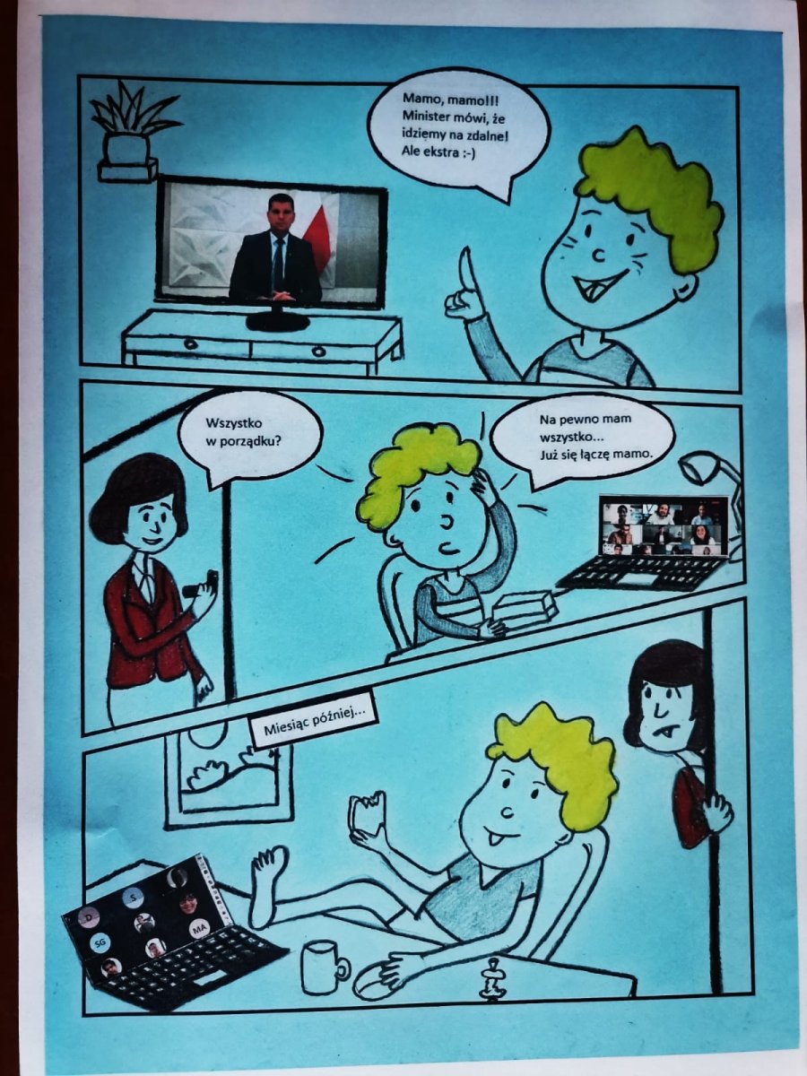 Pierwsza strona komiksu, na którym widnieje dziecko i mama.