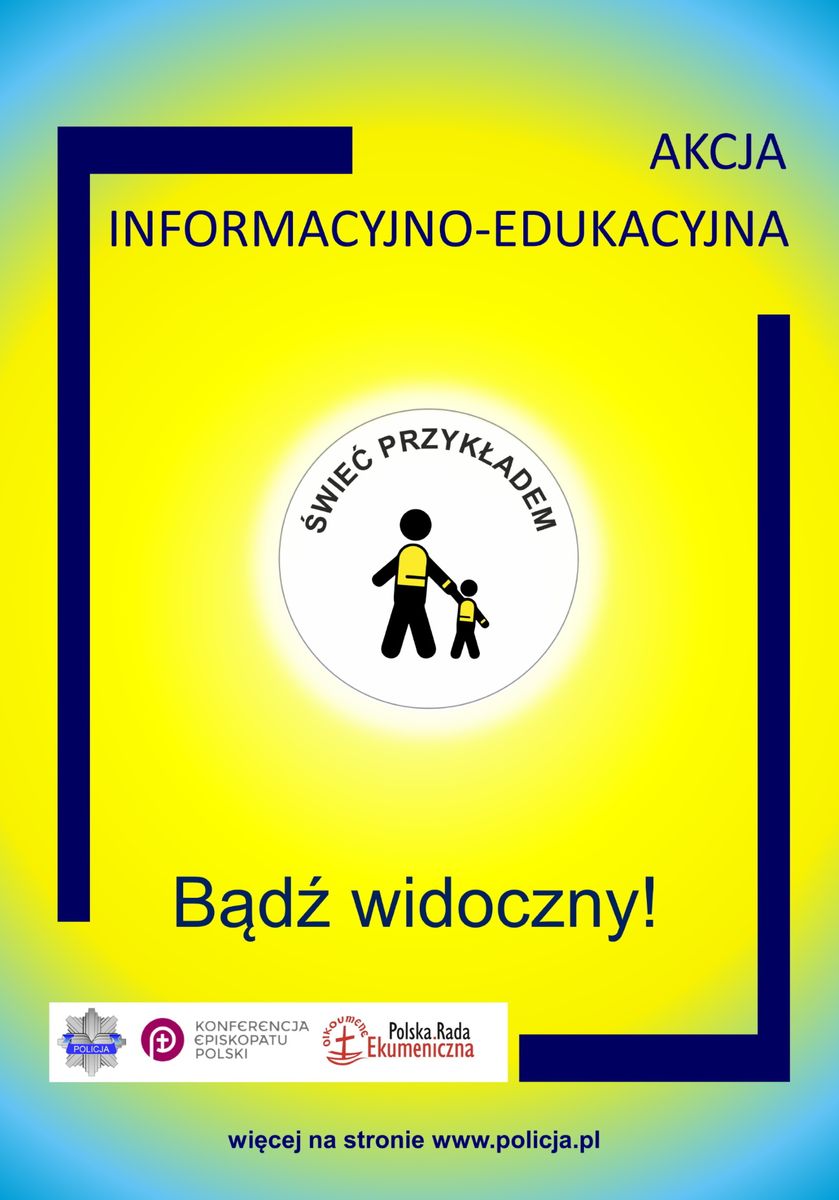 Plakat na którym widoczne są dwie postacie w kamizelkach odblaskowych.