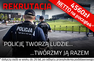 Plakat na którym widać dwóch policjantów.