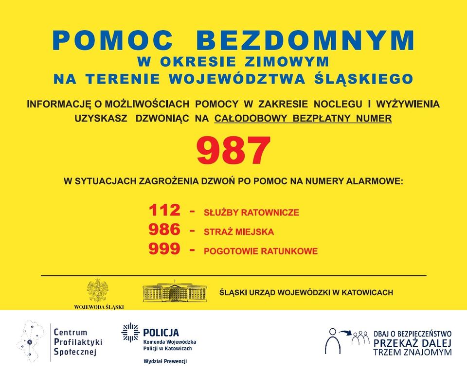 Zdjęcie plakatu na którym widnieje numer telefonu do różnych służb mundurowych, gdzie  możemy zadzwonić, gdy chcemy powiadomić o osobie, której trzeba pomóc