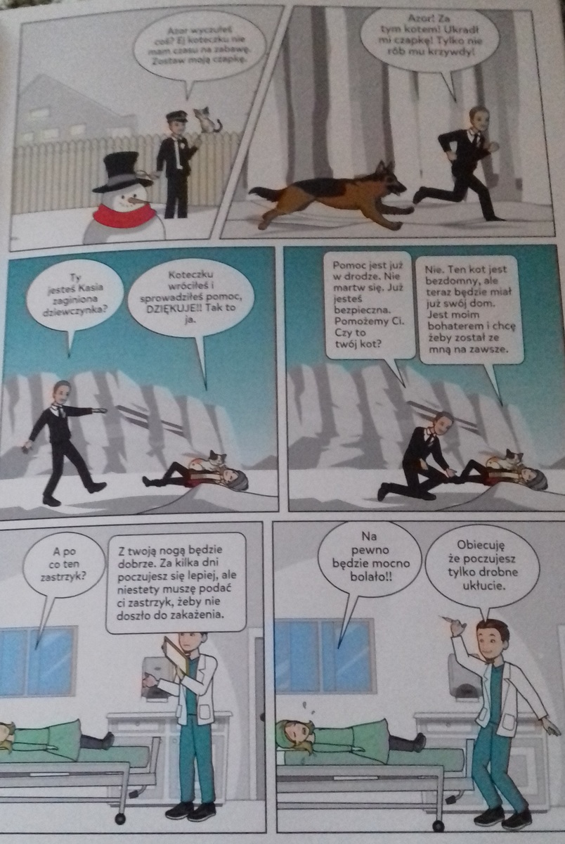 Zdjęcie przedstawiające moment odnalezienia dziewczynki oraz pobyt w szpitalu.