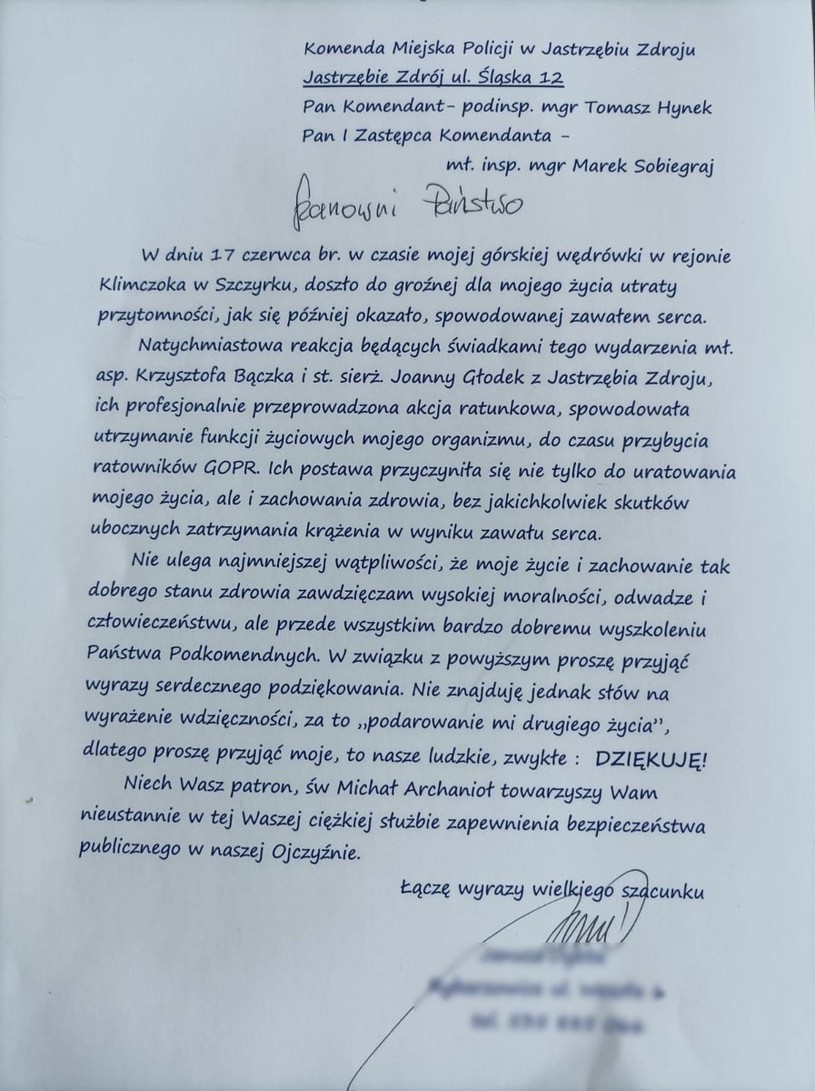 Zdjęcie treści podziękowań.