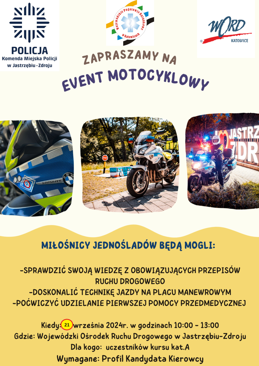 Plakat przedstawiający motocykle policyjne.