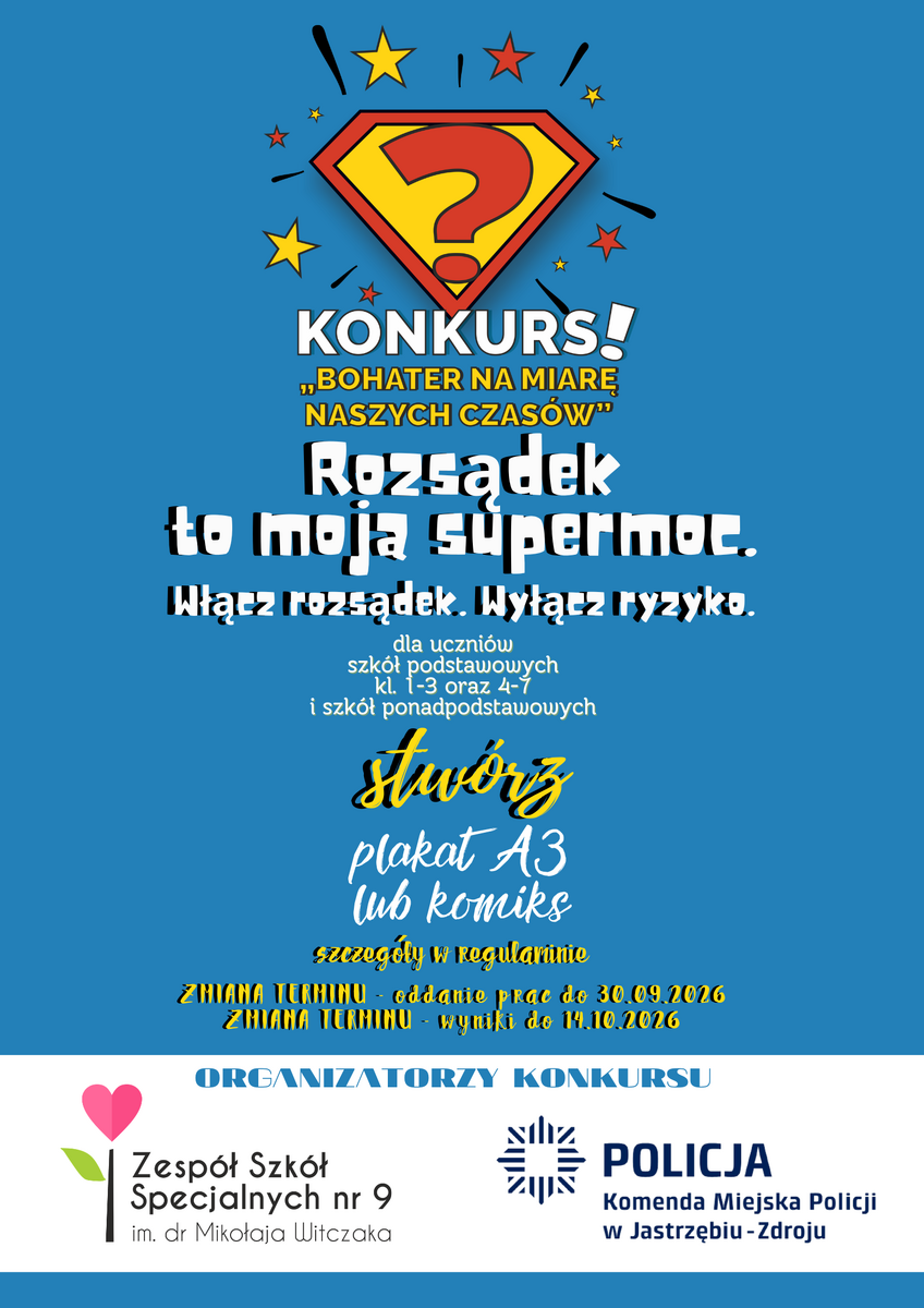 Plakat ze znakiem super bohatera.