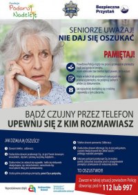 Zdjęcie kolorowe, przedstawiające plakat akcji &quot;Seniorze - uważaj, nie daj się oszukać&quot;.