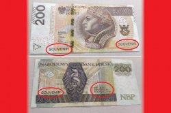 Zdjęcie przedstawiające fałszywy banknot 200 złotych.