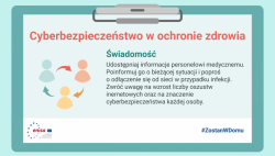 Zdjęcie kolorowe, przedstawiając plakat na którym są napisy informujące o ceberprzestępczości.