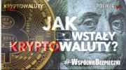 Zdjęcie kolorowe, przedstawiające plakat z napisem &quot;Jak powstały kryptowaluty&quot;