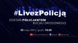 Zdjęcie  przedstawiające plakat z napisem ZOSTAŃ POLICJANTEM RUCHU DROGOWEGO.