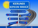 Zdjęcie przedstawiające plakat na którym widnieje znak na którym zostały umieszczone wskazówki dotyczące bezpiecznych wakacji.