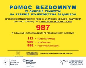 Zdjęcie plakatu na którym widnieje numer telefonu do różnych służb mundurowych, gdzie  możemy zadzwonić, gdy chcemy powiadomić o osobie, której trzeba pomóc.