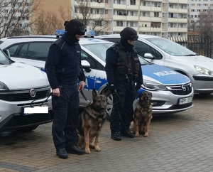 Zdjęcie przedstawiające przewodników psów służbowych.