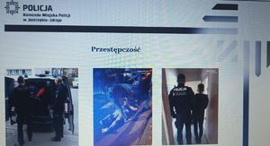 Zdjęcie przedstawiające zdjęcia policjantów i zatrzymanych.