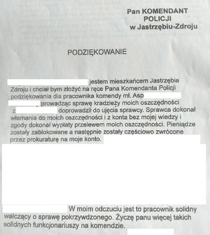 Zdjęcie przedstawiające treść podziękowań.