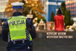 Zdjęcie plakatu z policjantem oraz znicz.