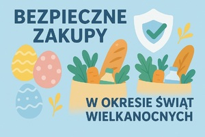 Zdjęcie plakatu na którym widać torbę z zakupami oraz pisanki.
