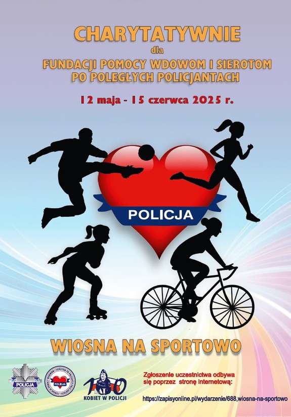 Plakat przedstawiający 4 osoby uprawiające sport.