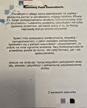 Treść podziękowań.