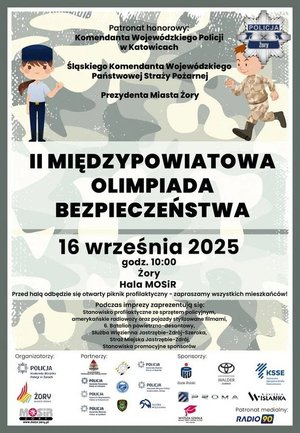 Plakat przedstawiający postać policjantko i wojskowego.