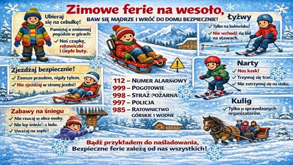 Zdjęcie plakatu z dziećmi bawiącymi się na śniegu.
