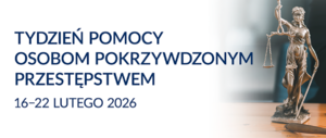 Plakat z napisem "Pomoc osobom pokrzywdzonym przestępstwem".