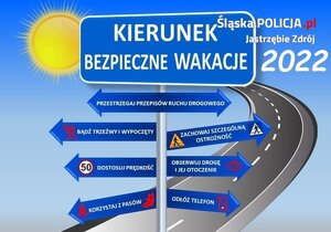 Plakat z hasłami bezpiecznych wakacji.